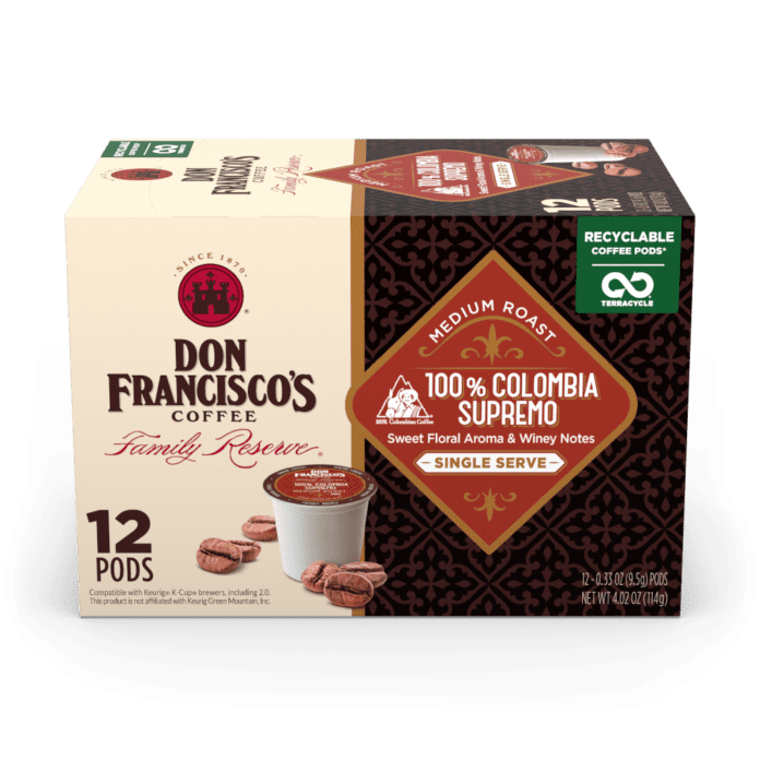 DF_CoffeePod_12ct_100ColombiaSupremo_Terracycle_1000x1000px_72dpi_FrontTop_1000x