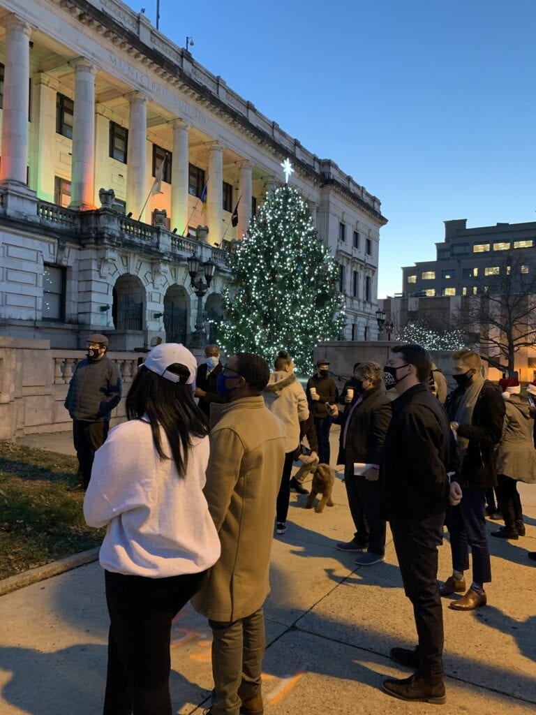Mayor Gusciora Celebrates Christmas Tree Lighting and First Night of Hanukkah