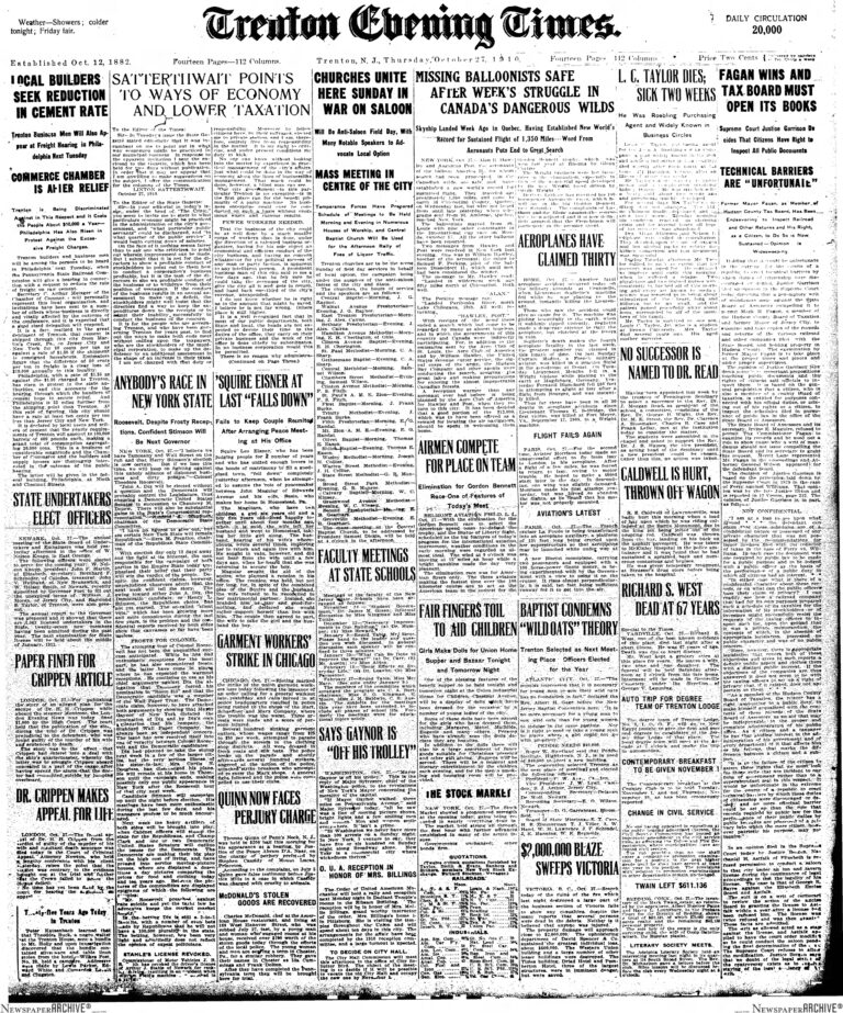 Historic Trenton’s Day in the Life: October 27, 1910