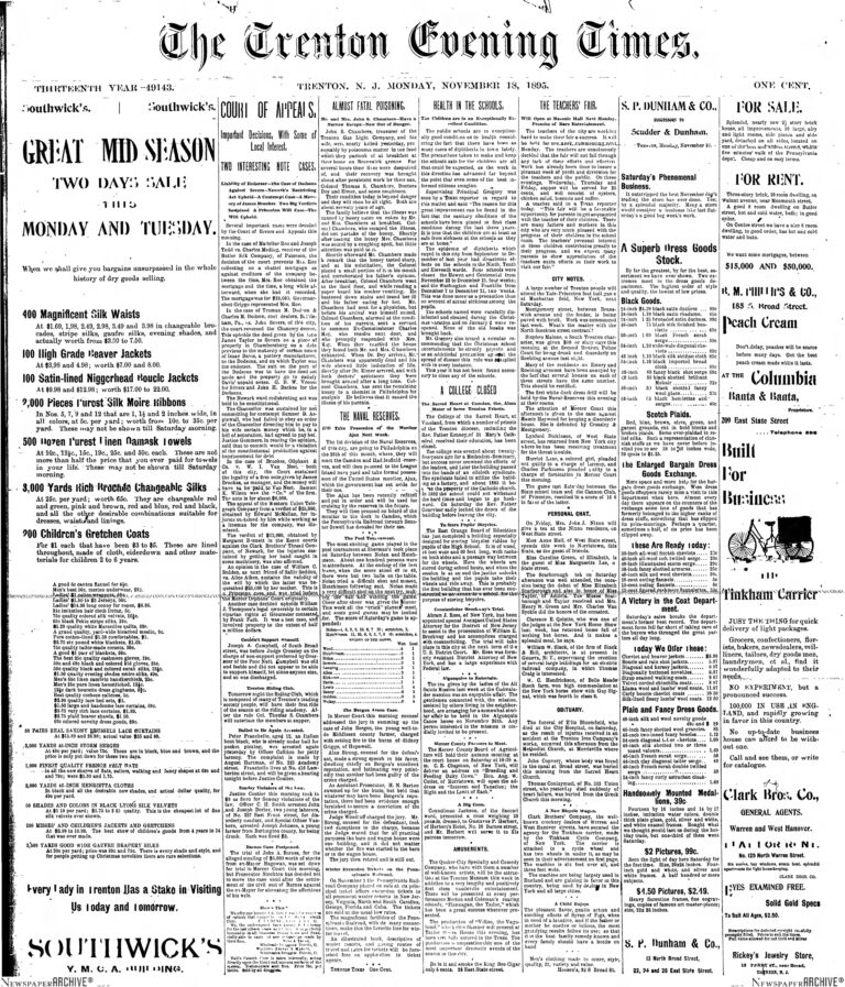 Historic Trenton’s Day in the Life: Nov. 18, 1895