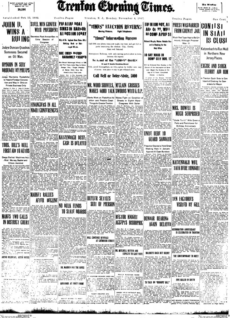 Historic Trenton’s Day in the Life: November 4th, 1907