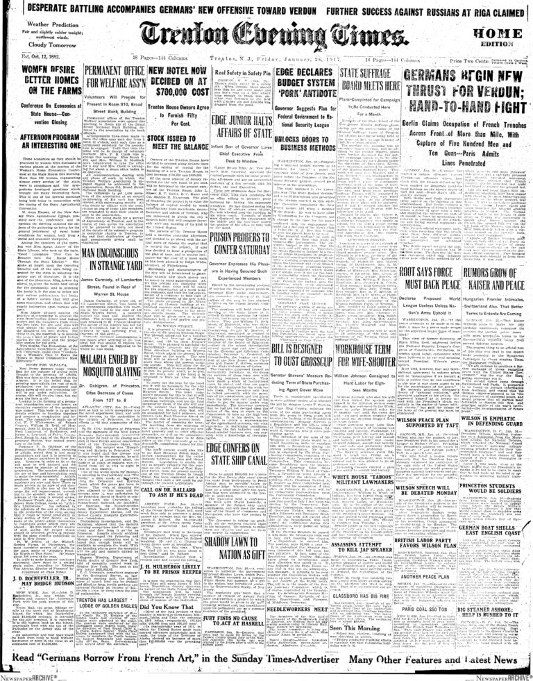 Historic Trenton’s Day in the Life: Friday, January 26, 1917