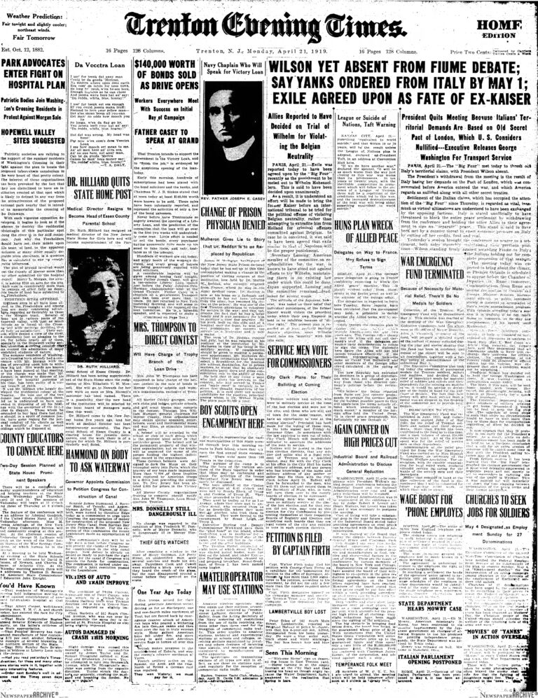 Historic Trenton’s Day in The Life: April 21, 1919