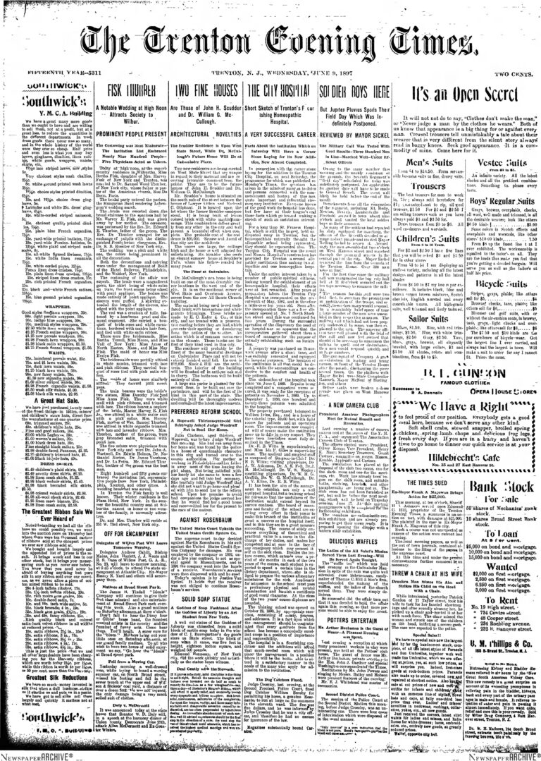 HISTORIC TRENTON’S DAY IN THE LIFE: June 9, 1897