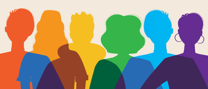 Silhouette of LGBTQ people isolated as concept of homosexuality, lesbianism, asexuality, bisexuality, vector stock illustration with tolerant community or group